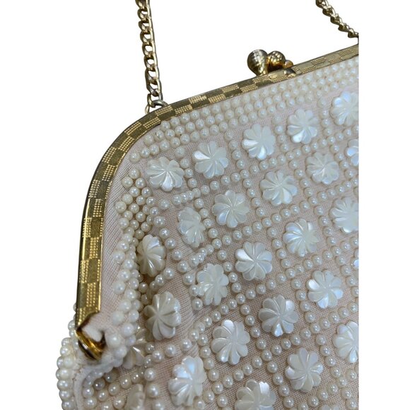 Vintage Honk Kong Pearl Flower Beaded Evening Clutch Purse SKU 9477 - Picture 2 of 15